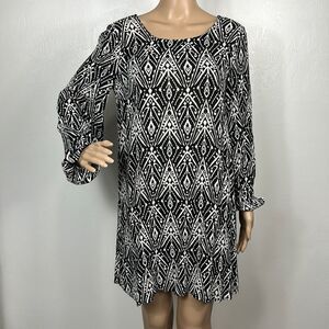Billabong Heart Strayed Black And White Long Sleeve Mini Dress Size M